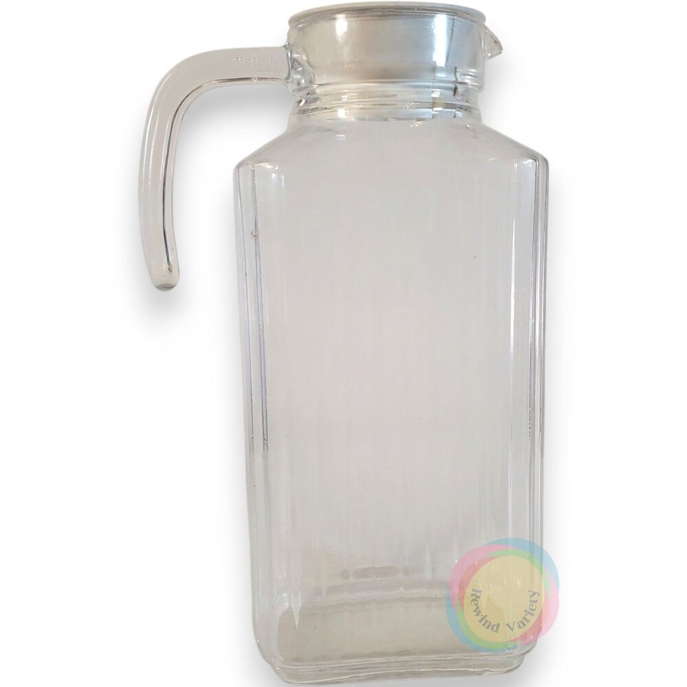 Vintage Luminarc France Ribbed Glass Pitcher Carafe Lid 1.5L